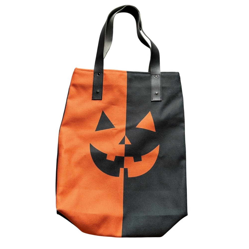 Rare Handmade Jackolantern Halloween Verona Black Tote Bag Leather + Canvas